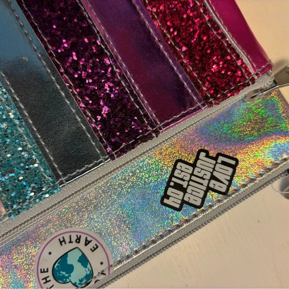 Justice Colorful Glitter Pencil Case 2 zip pouches. Back to School! 🍎 NWT